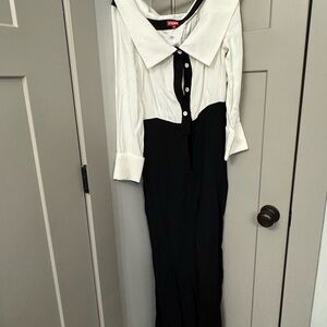 STAUD Black and White Button-Up Jumpsuit